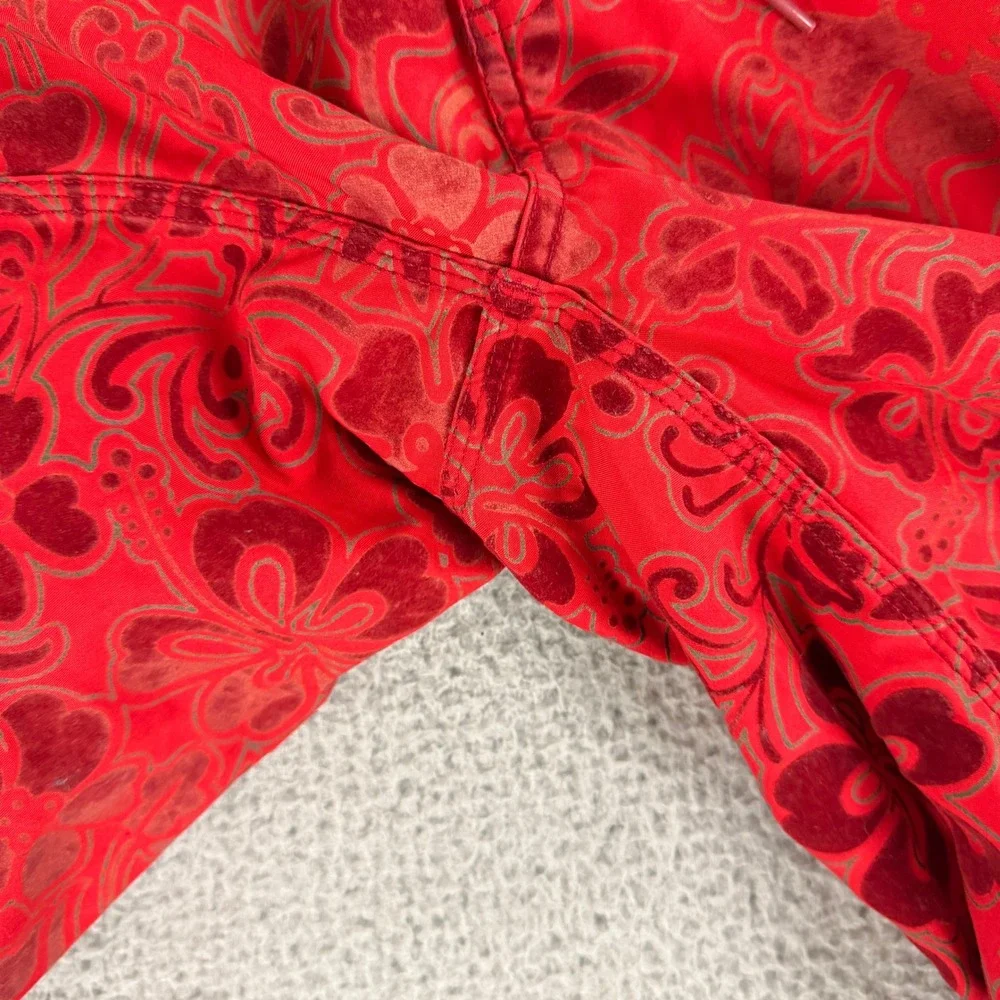Vintage NSS‎ Board Shorts Mens 34 Red Floral Flocked Hibiscus Cargo Swim Trunks
